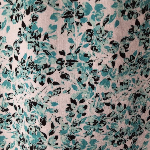 Adrienne Vittadini Short Sleeve Floral Blouse | White Turquoise Black | New! S/M - Picture 9 of 14